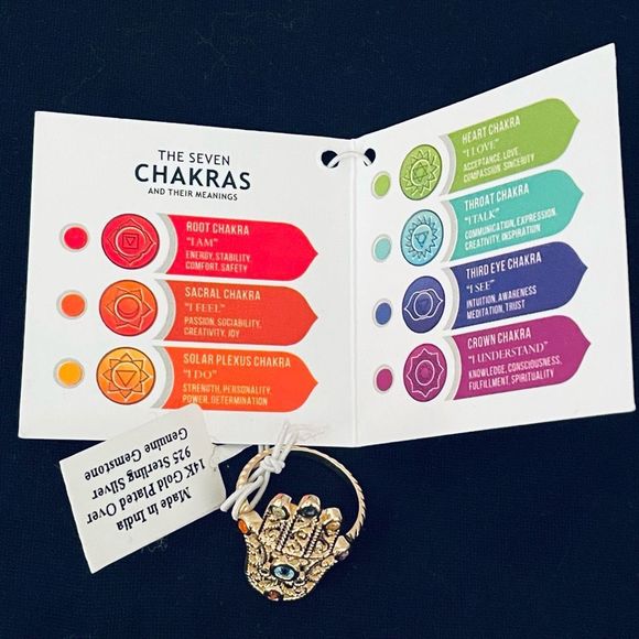 NWT Sz 7 The Seven Chakras 14K Gold Plated Over Sterling silver ring from India - Picture 10 of 13